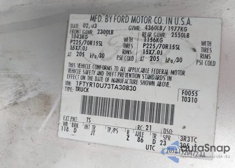 2003 Ford Ranger Edge/Xl/Xlt из США, поврежденный, VIN 1FTYR10U73TA30830